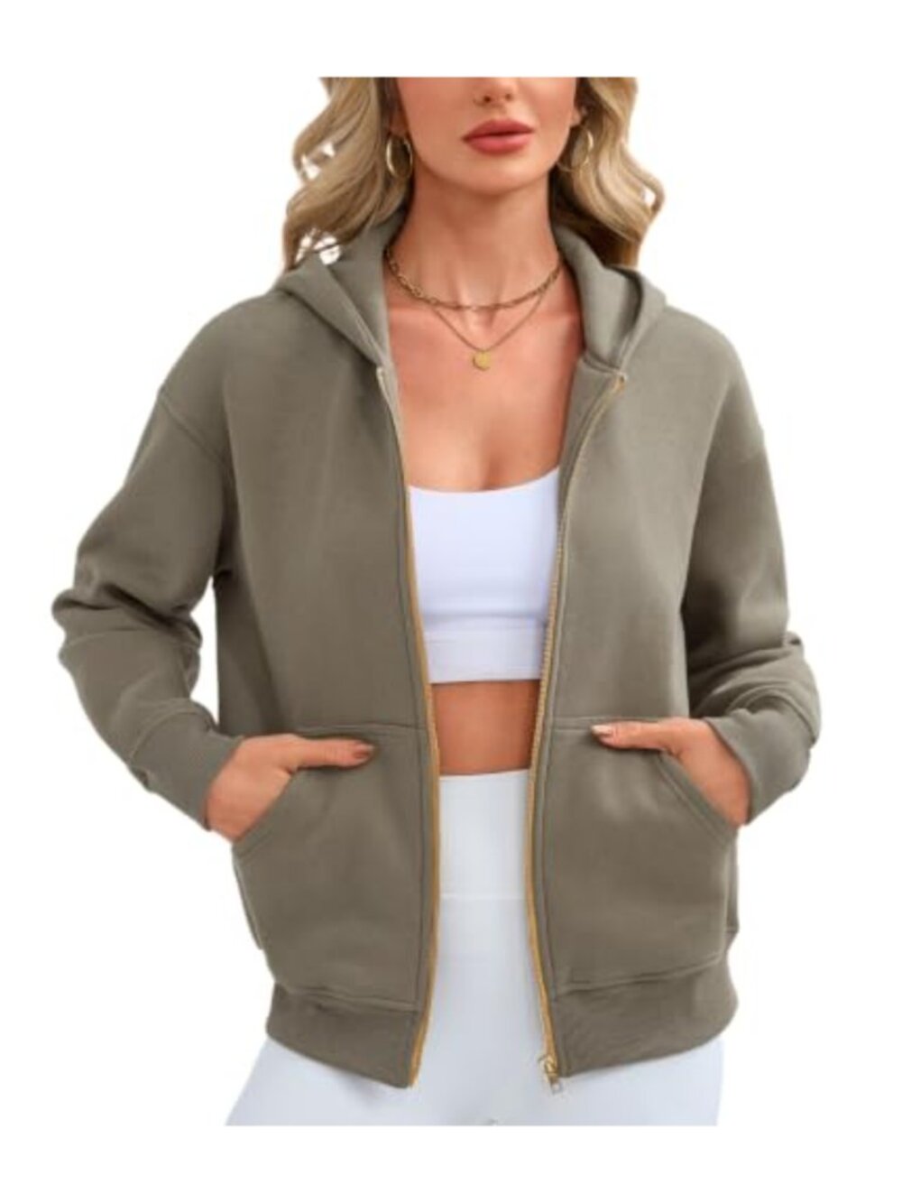 Women's Long Sleeve Zip Up Hoodie Cropped Oversized Y2K Sweatshirt